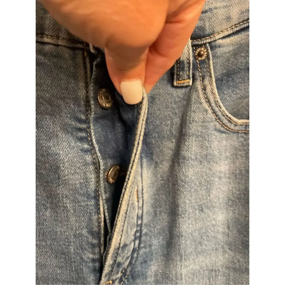 Old Navy 10 sky hi straight light wash button fly rough hem jeans - Picture 2 of 5